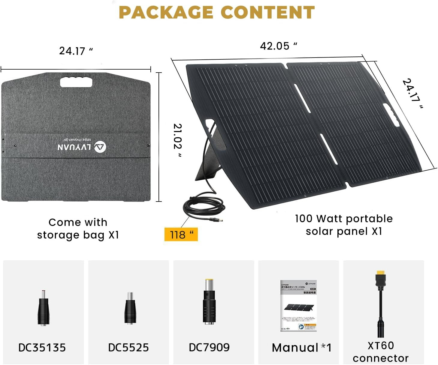 100W Foldable Solar Panel with 4-in-1 Adapter for Camping & RV Trips