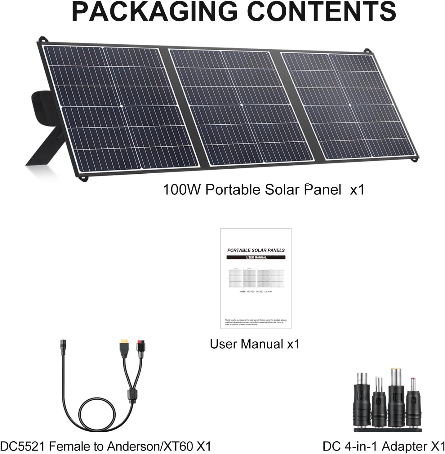100W Portable Solar Panel, 20V Foldable Solar Charger with USB-A QC3.0 & Type-C