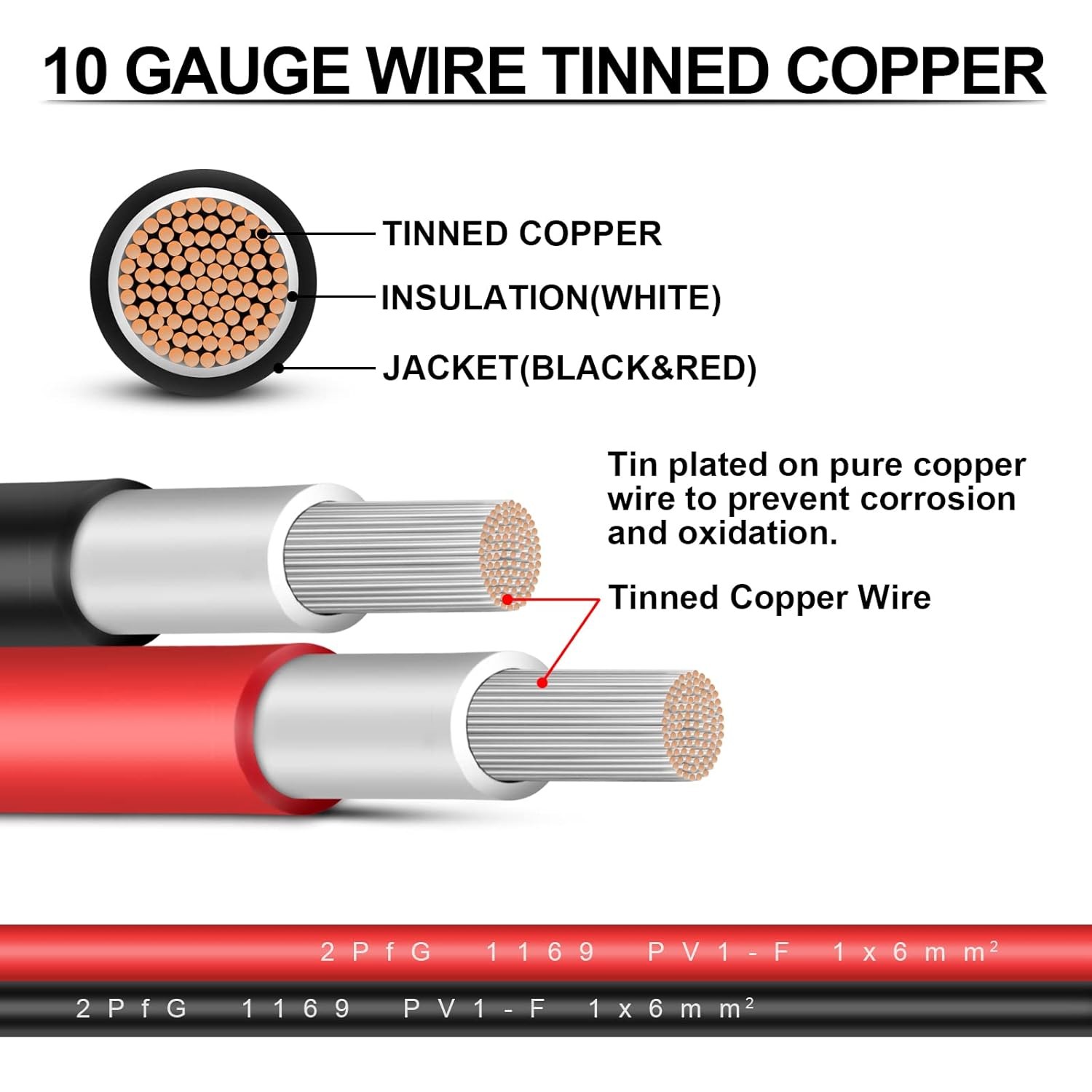 10AWG 6mm² Solar Panel Extension Cable 6 Feet Black Red Solar Lead 10AWG Solar