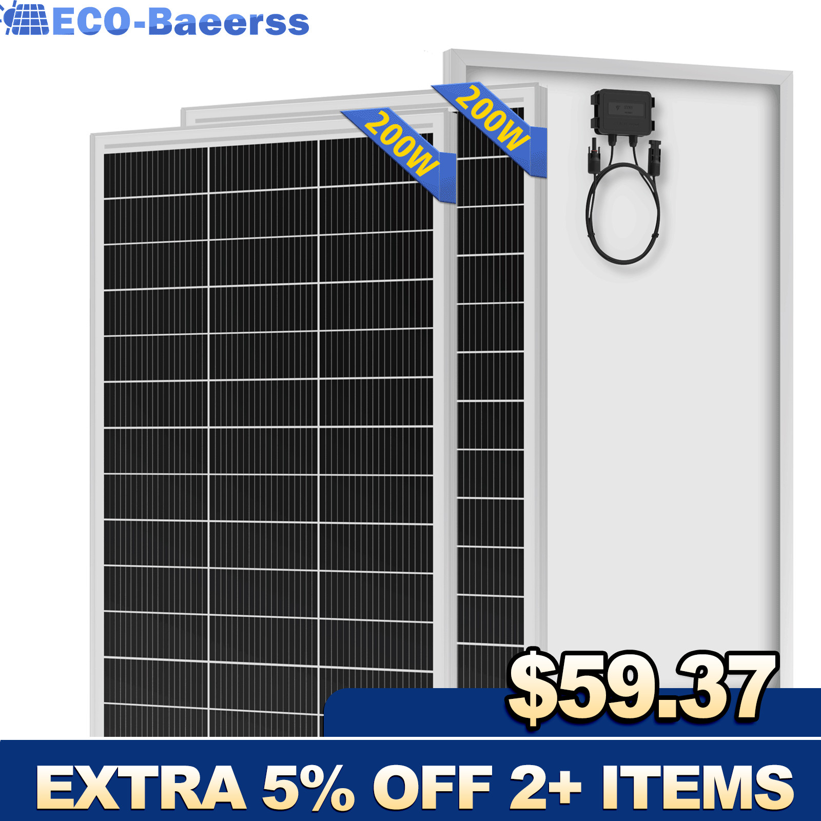 400W Solar Panel 12V Battery Charger (200w*2) 18BB N-Type RV Car Home Off-Grid