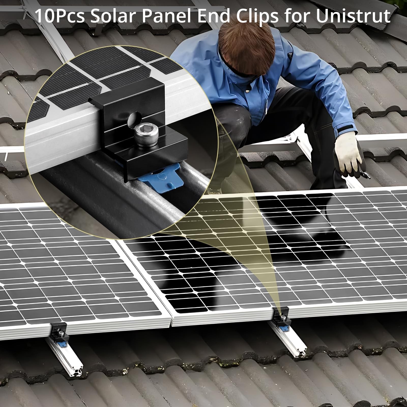 Anbte 10pcs Solar Panel End Clamp for Standard Unistrut, Aluminum 30mm/35mm Sola