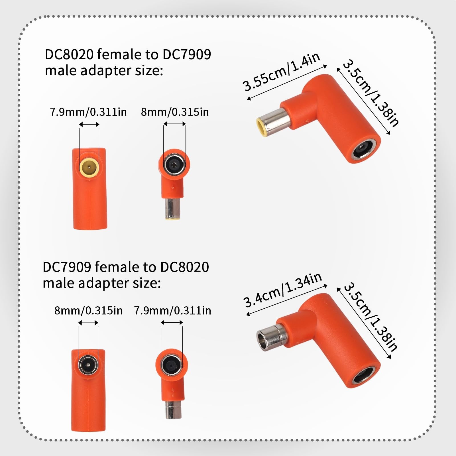 DC8020 Female to DC7909 Male & DC7909 Female to DC8020 Male Adapters, 90-Degr…