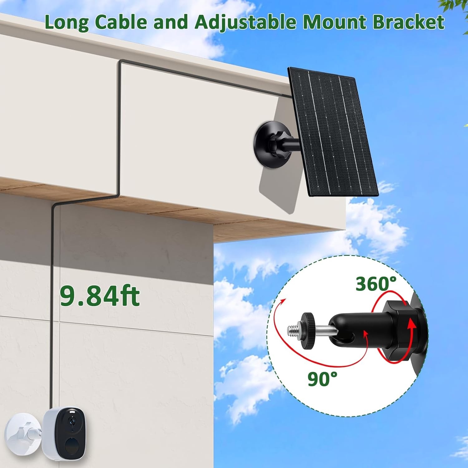 Solar Panel for Security Camera, 4W Solar Charger with Micro USB/USB-C Plug w…
