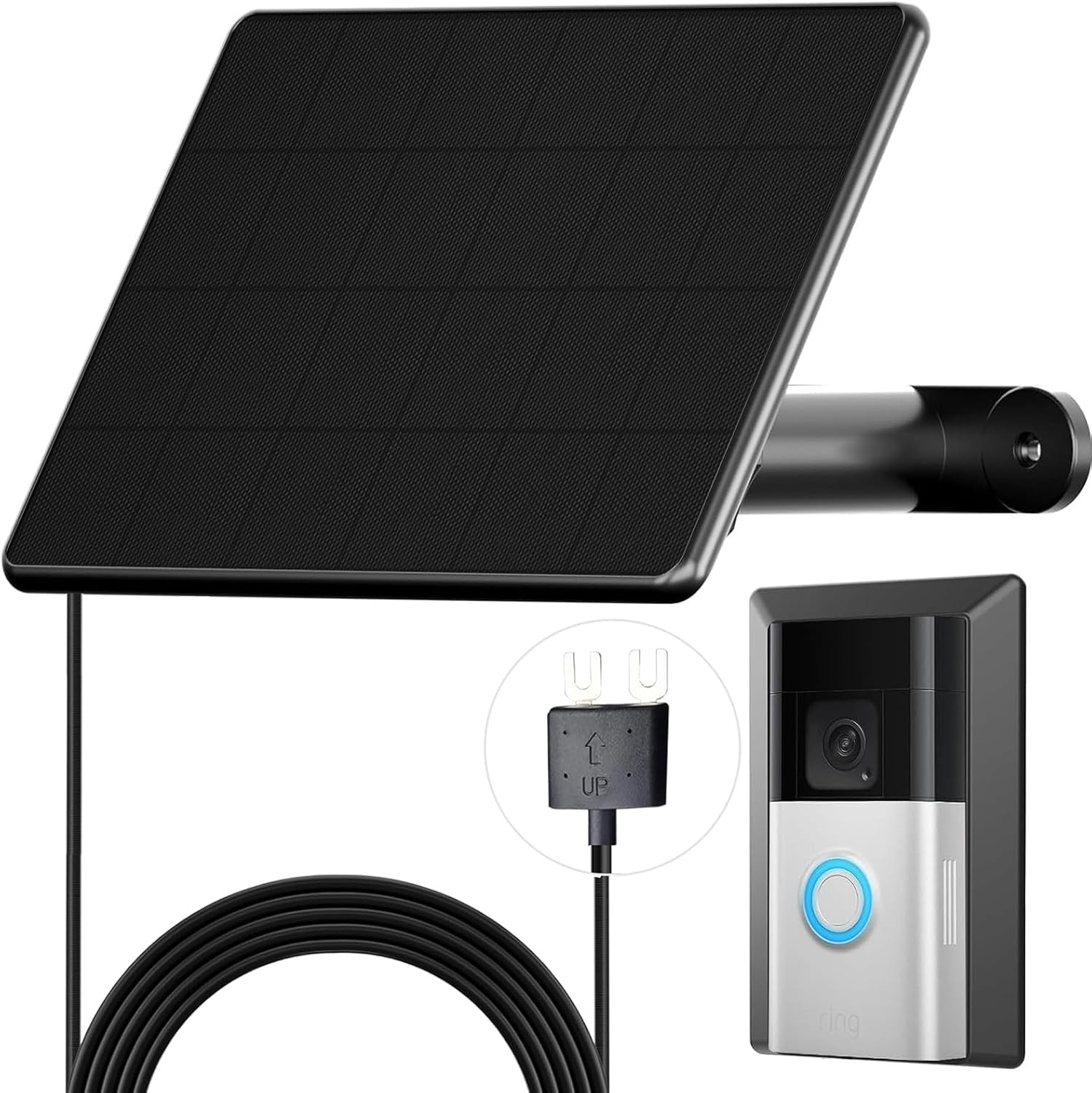 6W Ring Solar Charger for Video Doorbell 3/4, Adjustable Solar Panel Mount for R
