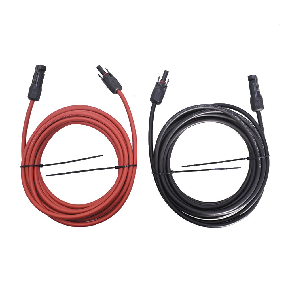 1 Pair 20FT Solar Panel Extension Cable Wire Connector 6mm²/10AWG Black + Red