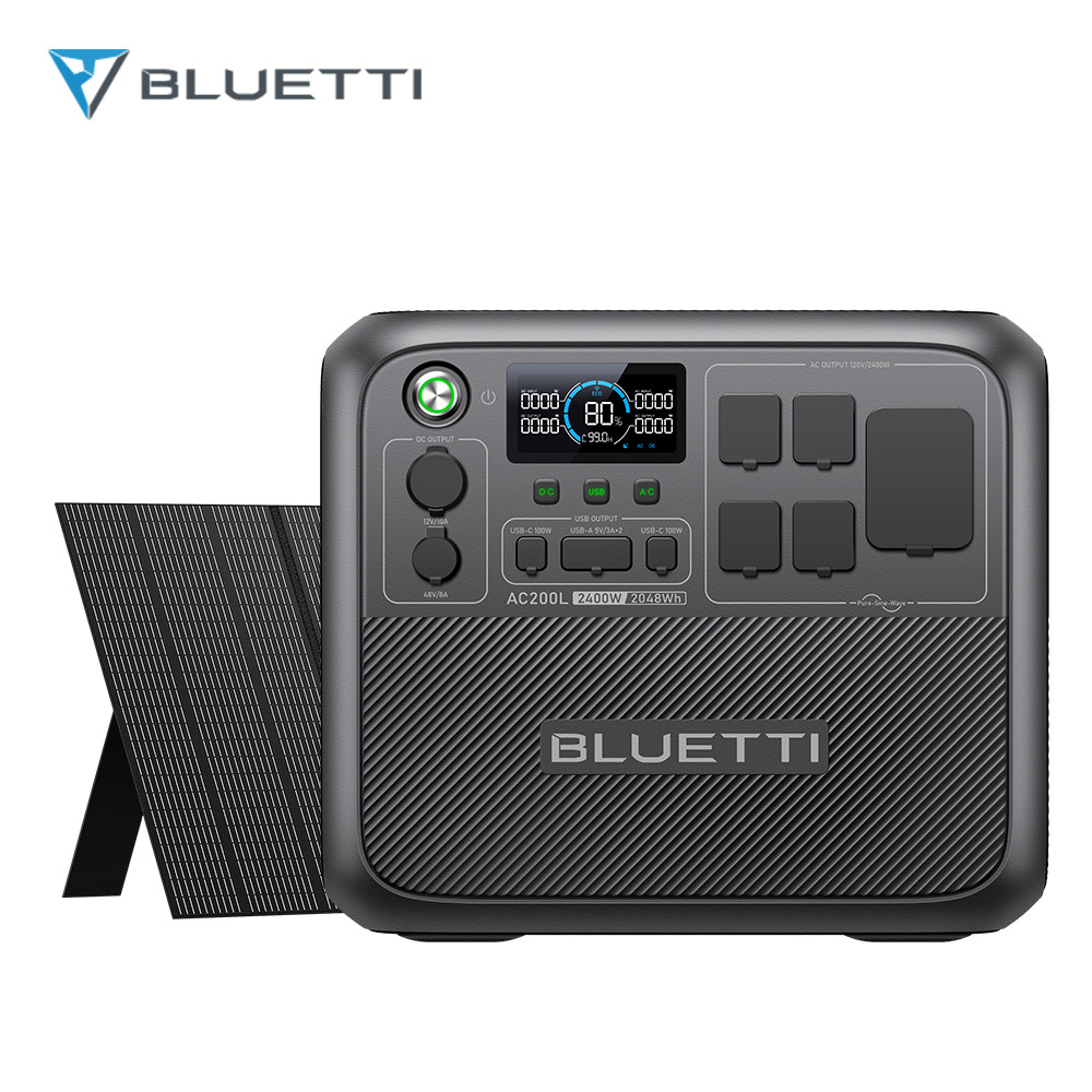 BLUETTI AC200L 2048Wh 2400W Portable Power Station+350W Solar Panel for Backup