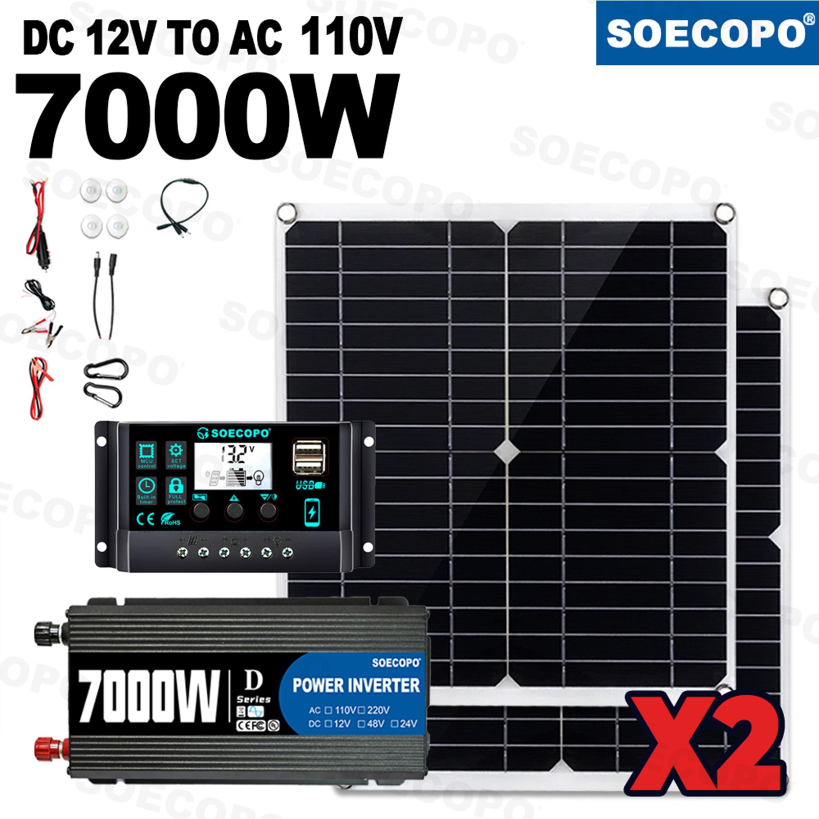 Complete 7000W Off-Grid Solar Kit 7000W Inverter 2pcs 300W Solar Panels