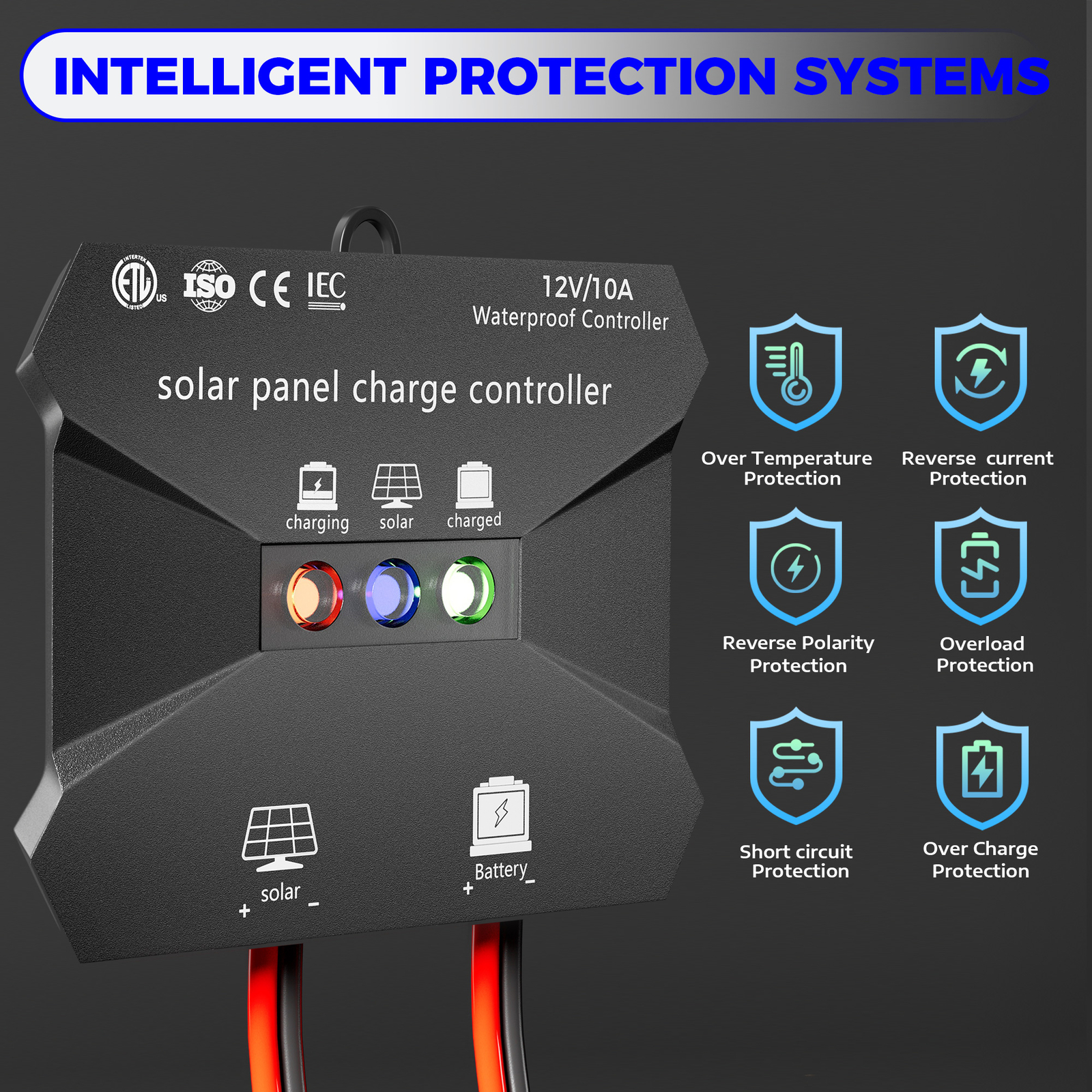 10A 12V Solar Charge Controller Waterproof Solar Intelligent Battery Regulator