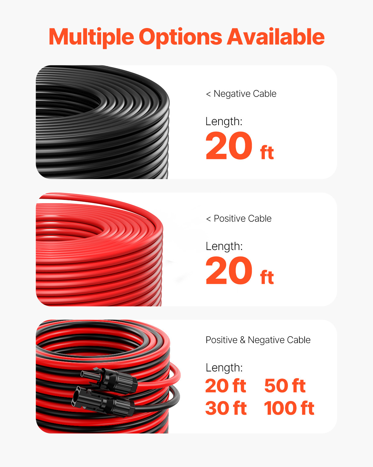 VEVOR 20FT Solar Panel Extension Wire with Female & Male Connectors 10AWG 1 Pair