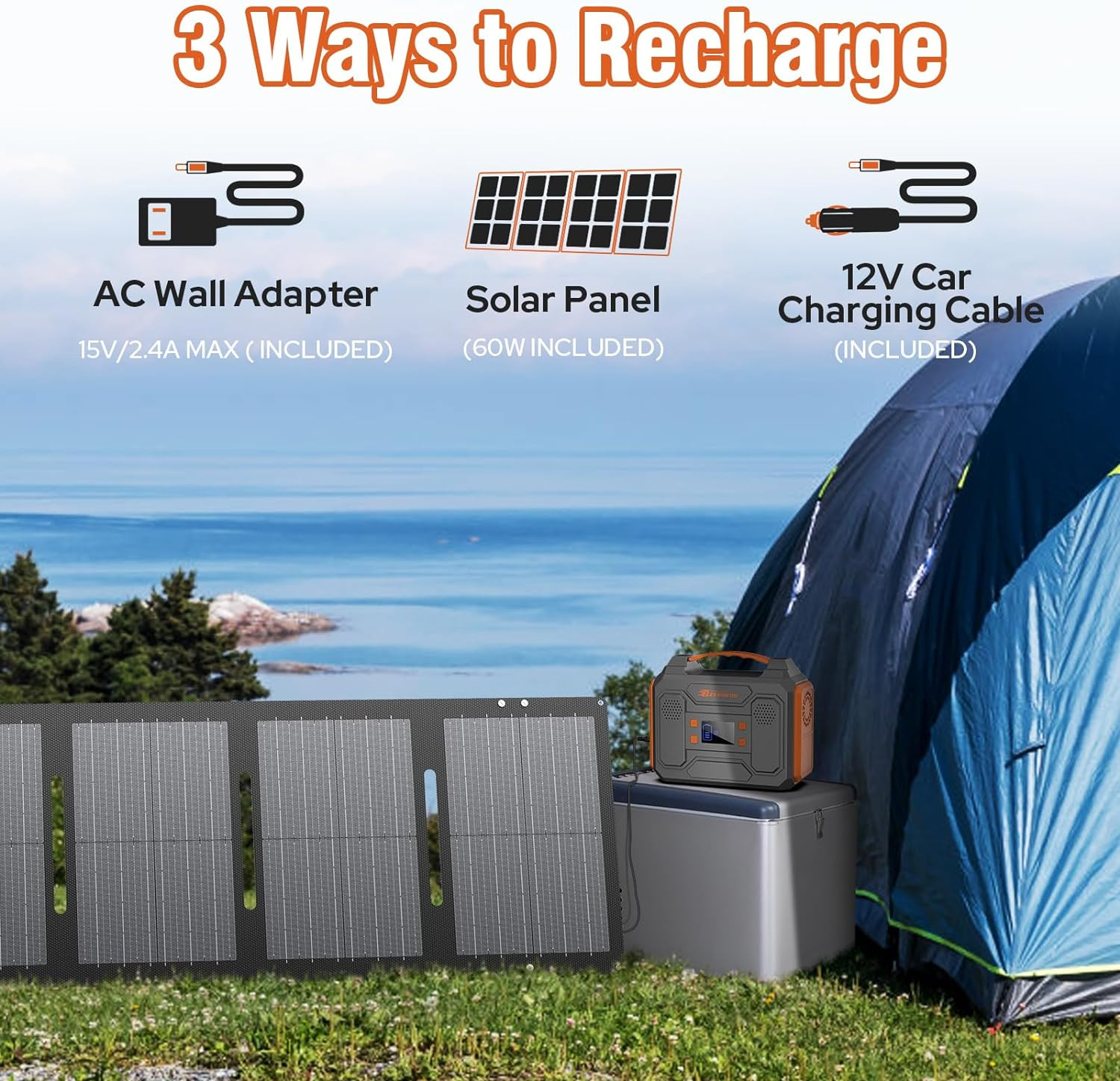300W Portable Solar Generator & 60W Foldable Panel for Camping & Home