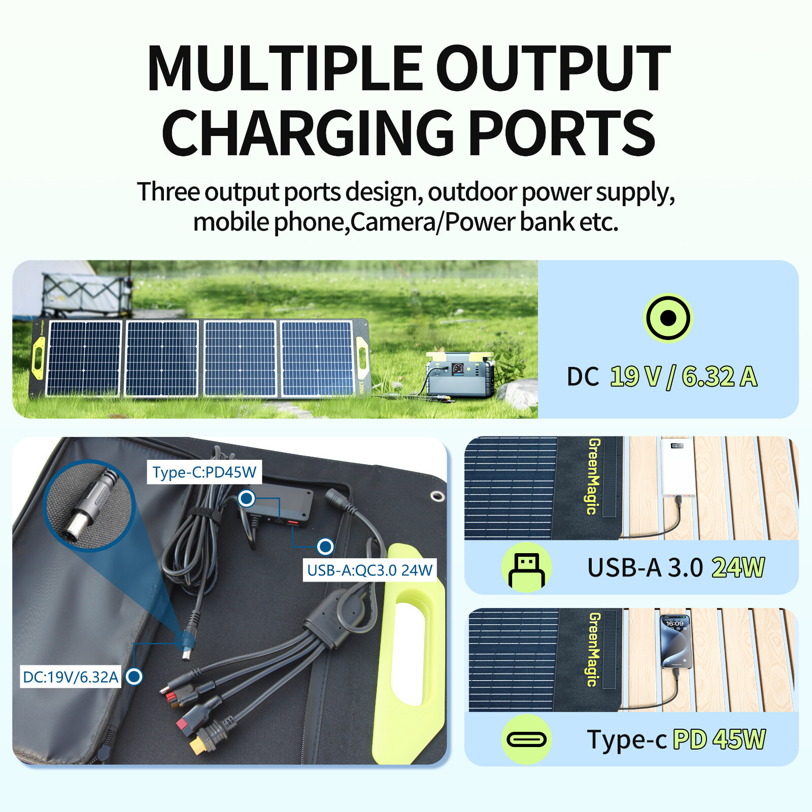 Greenmagic 120W 20V Portable Foldable Solar Panel for Generator Power Station RV
