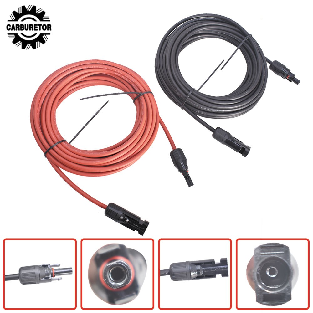 4mm²/12AWG 20FT Black+Red Solar Panel Extension Cable Wire Connector 1 Pair