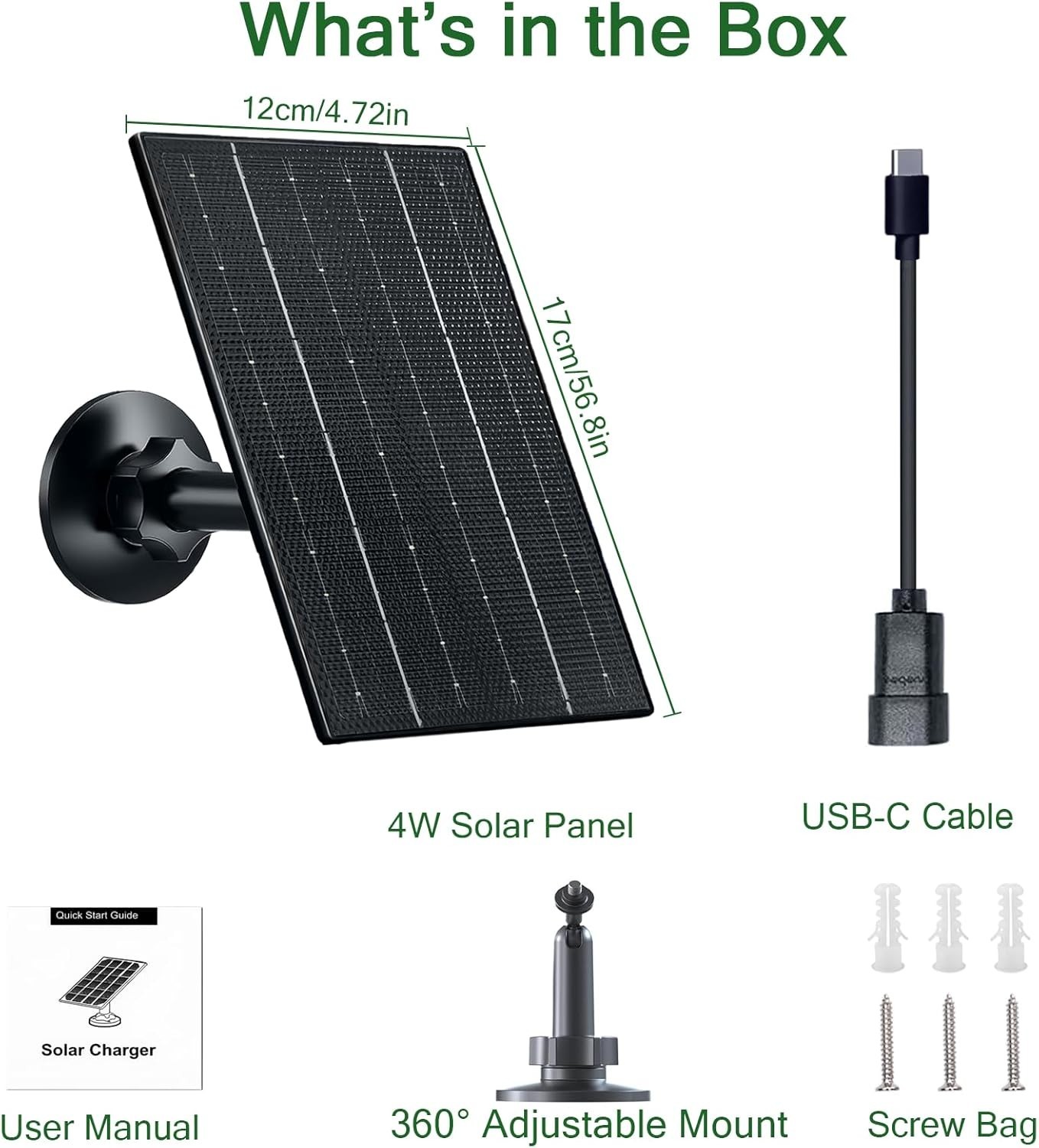 Solar Panel for Security Camera, 4W Solar Charger with Micro USB/USB-C Plug w…