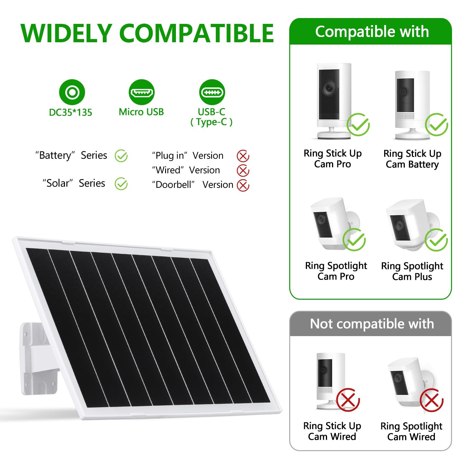 8W Solar Panel for Security Camera,5V Solar Panel Charger IP65 Protection, wi…