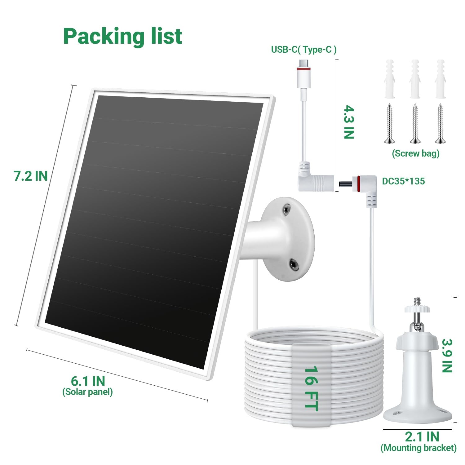 VERVERAY Solar Panel for Ring Camera, 6W Solar Charger with USB-C Barrel Plu…