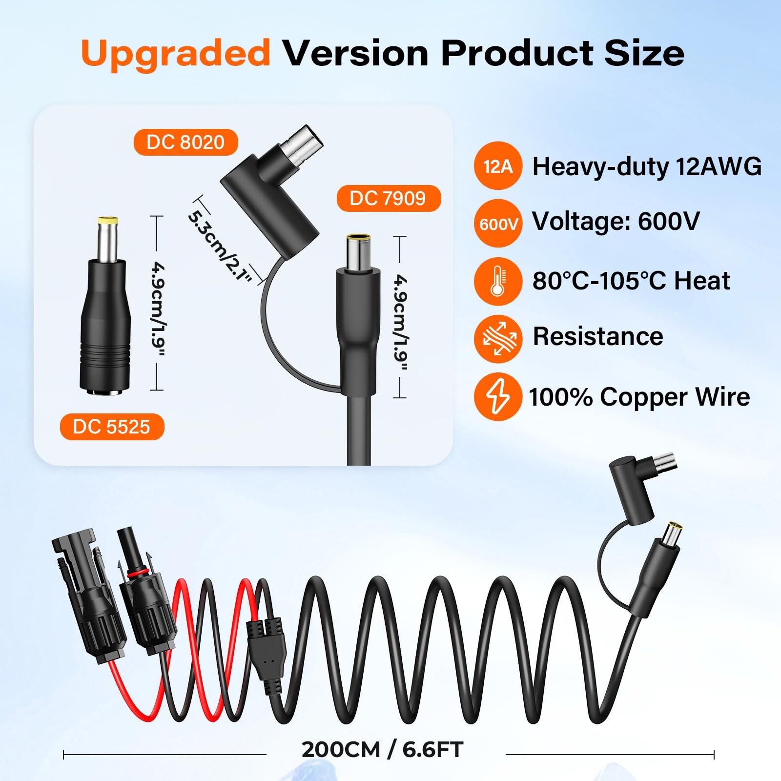 Solar Panel Extension Cable MC4 to DC 8mm, 6.6FT 12AWG+14AWG Solar Charge Cab…
