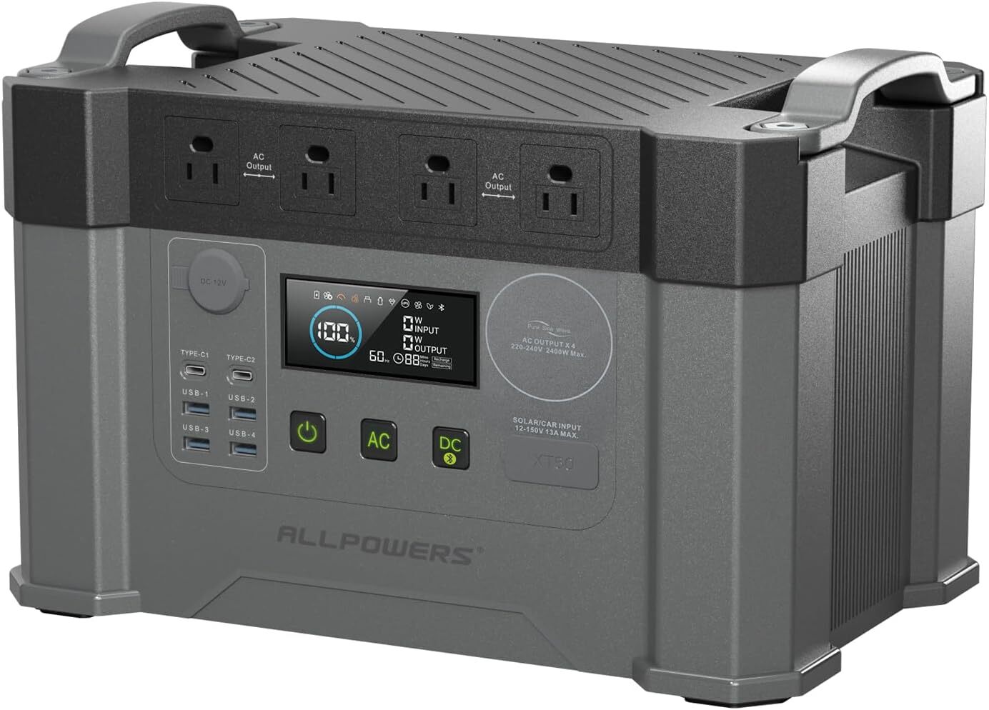 2400W Portable Power Station Solar Generator AC for Home Outdoor Camping Use