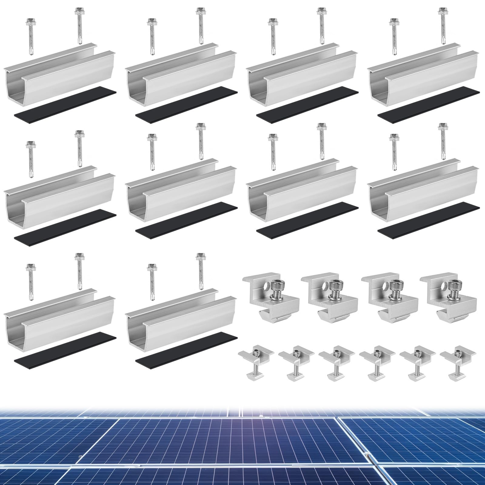 10 Pcs Solar Panel Mounting Bracket Kit – Aluminum Roof Mount Set, Universal PV