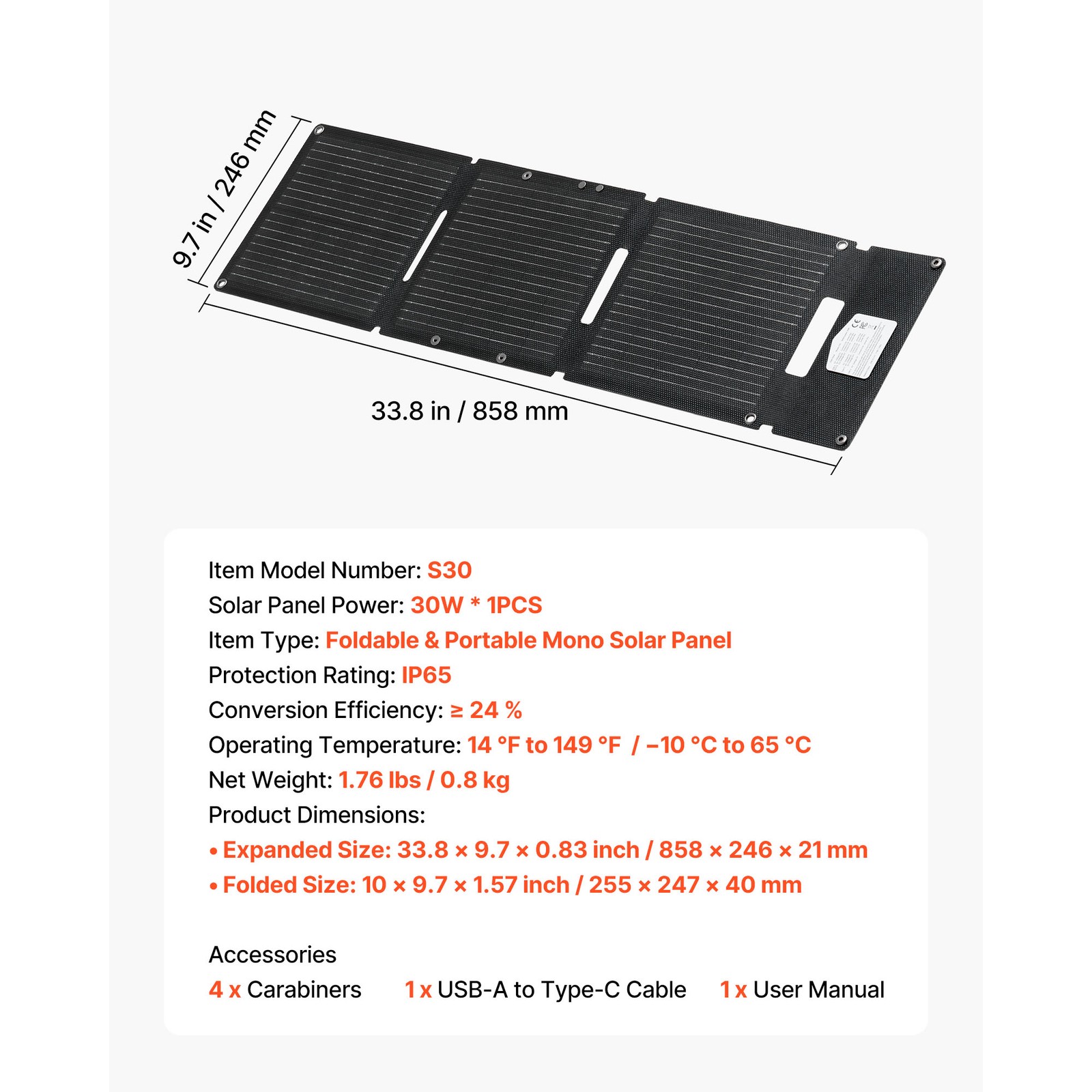 Uimoso 30W Portable Foldable Solar Panel Charger with Monocrystalline Design