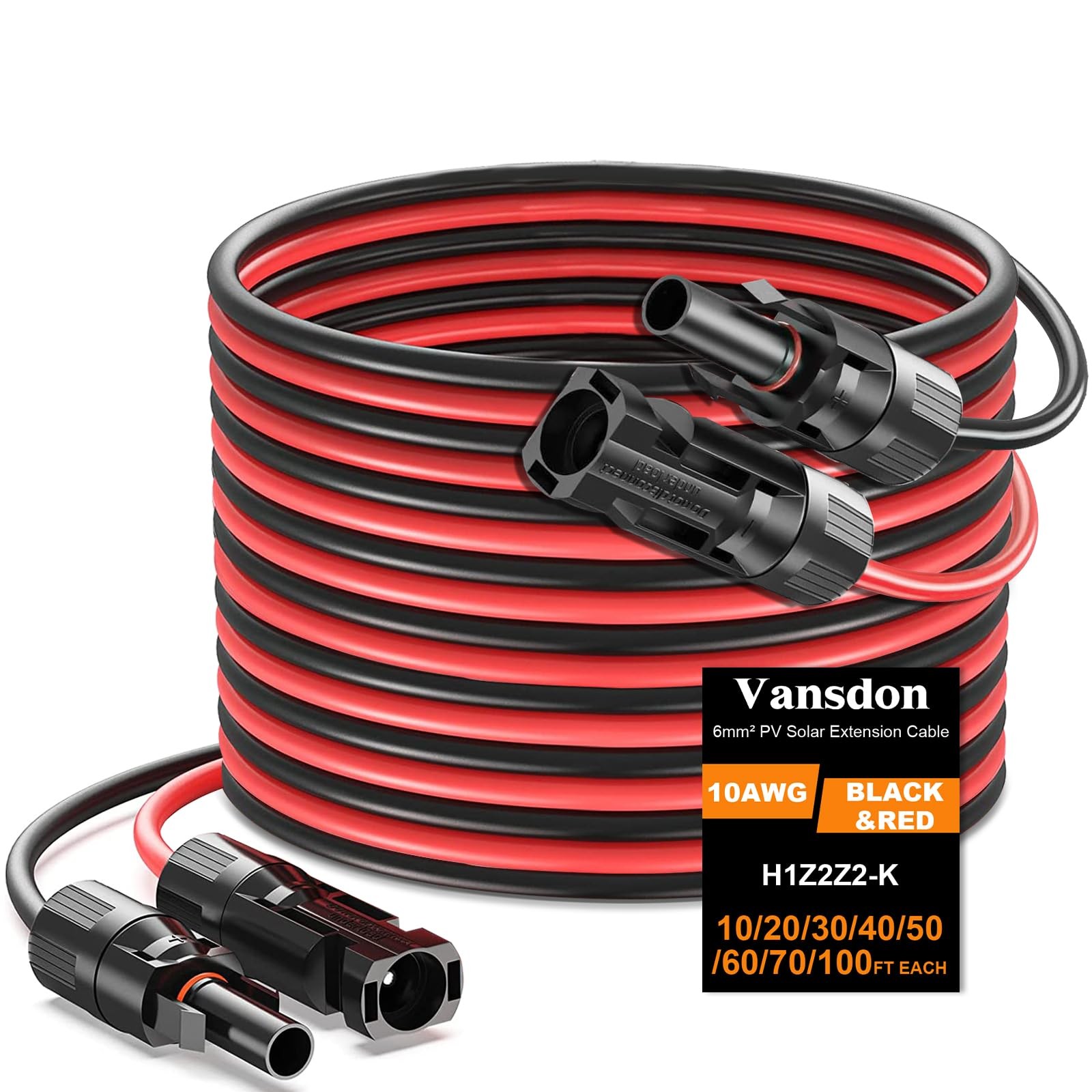 Vansdon 2x100ft Solar Extension Cable 10AWG Waterproof
