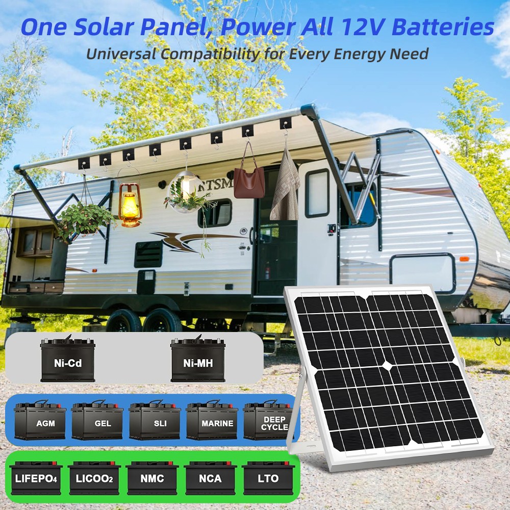 12V Solar Trickle Charger 30W Solar Panel w/Controller Car RV Battery Maintainer