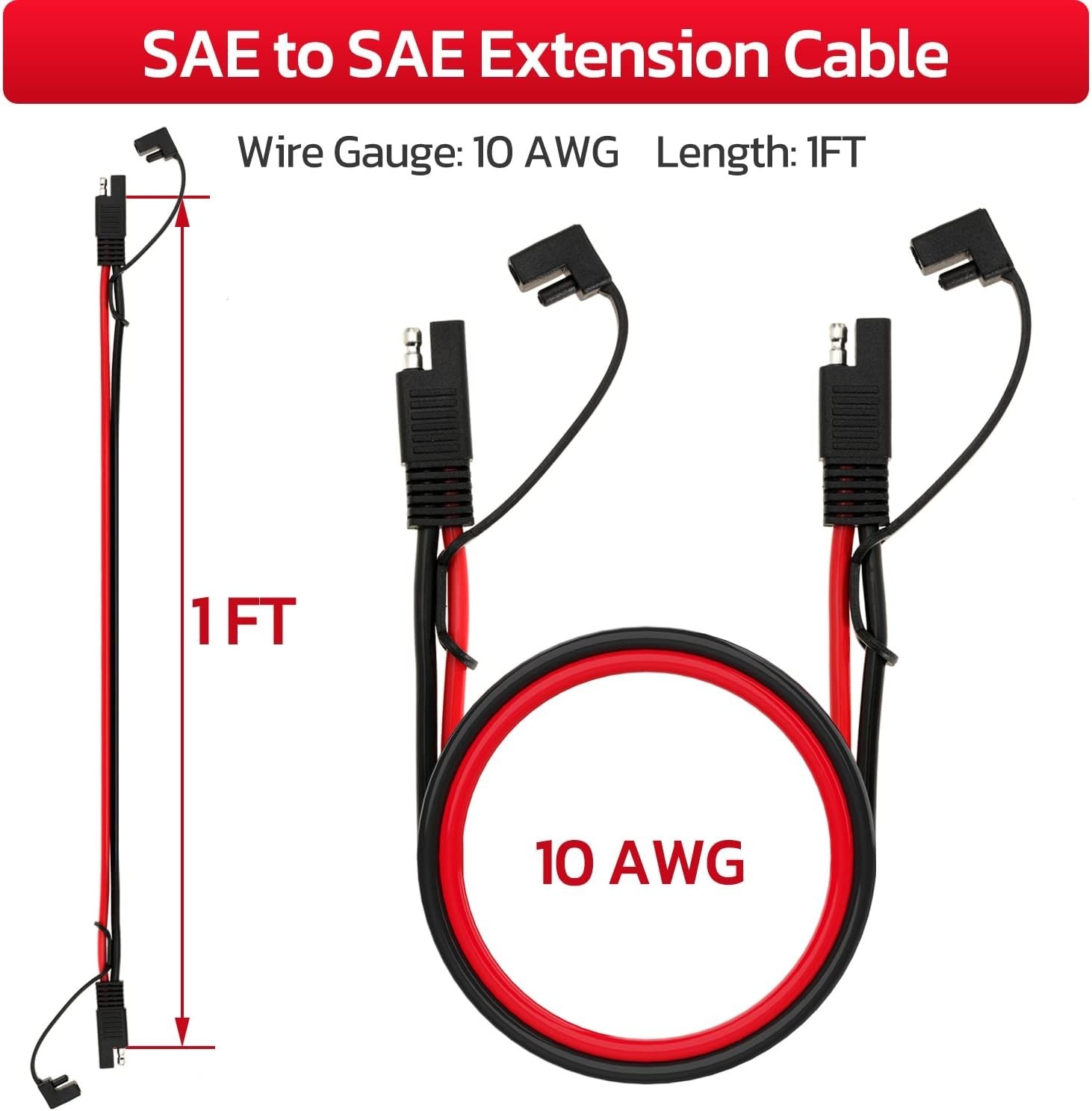 Versatile 10AWG SAE Extension Wire 1FT – Water Resistant for Motorcycles & Boats