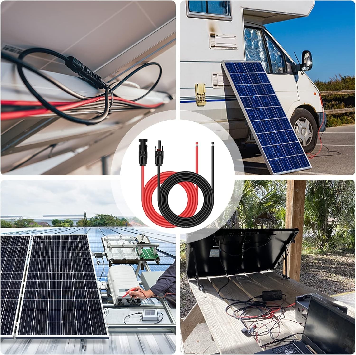 Solar Panel Extension Cable 10AWG 6mm2 10 Feet Red Black Pair Male Female