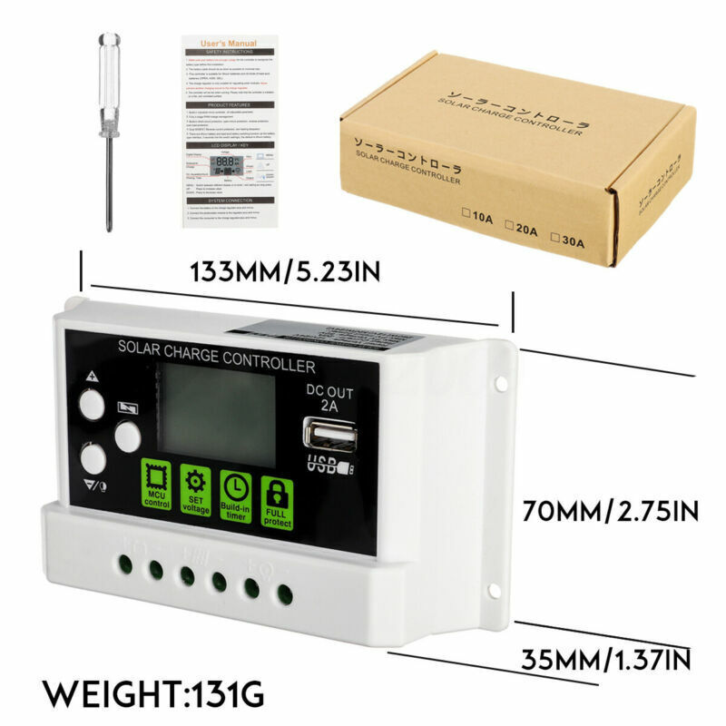 Solar Panel Battery Regulator Charge Controller PWM 10A/20A/30A Data Recording