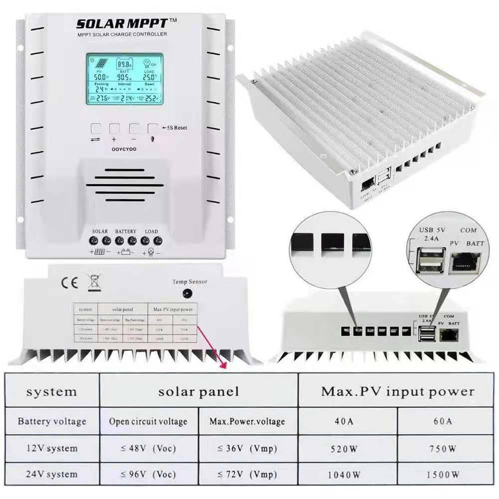60A MPPT Solar Charge Controller Regulator 12V 24V Lead Acid Lifepo4 Lithium R2