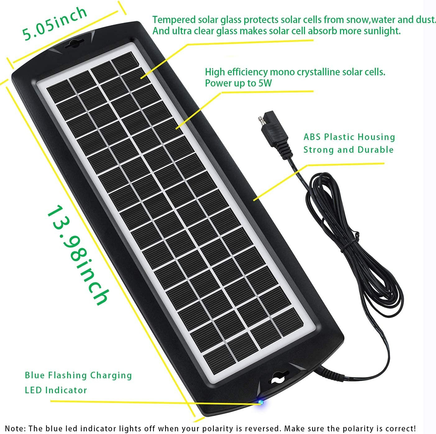 Car Battery Trickle Charger & Maintainer 5W Solar Panel Power 12V Charger Kit Po
