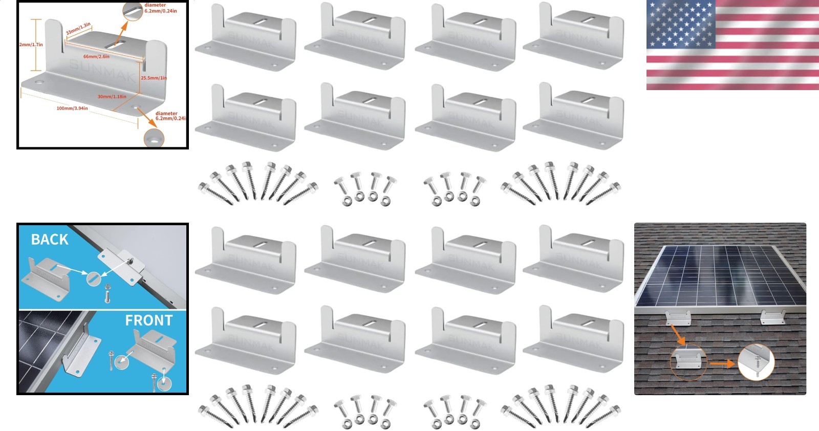 Lightweight Anodized Aluminum Solar Z Bracket Mounts 16 Units RV Boat Off-Grid