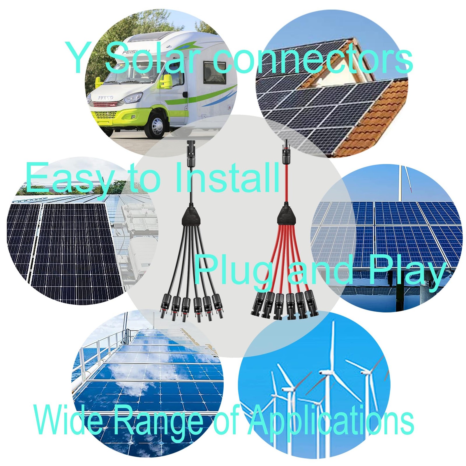 Y Solar Connector 1 to 6 Solar Y Branch Parallel Cable,Solar 1-6 Male Female …