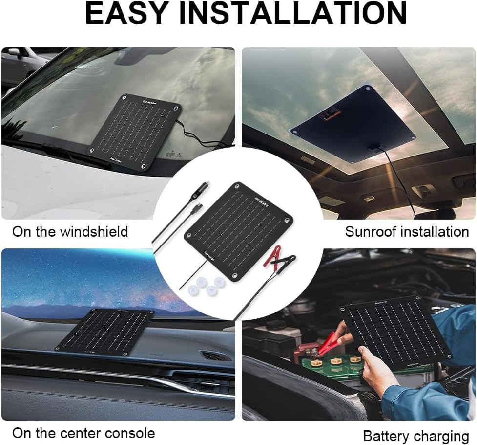10W Solar Car Battery Charger Maintainer 12V Waterproof Portable Solar Trickle C