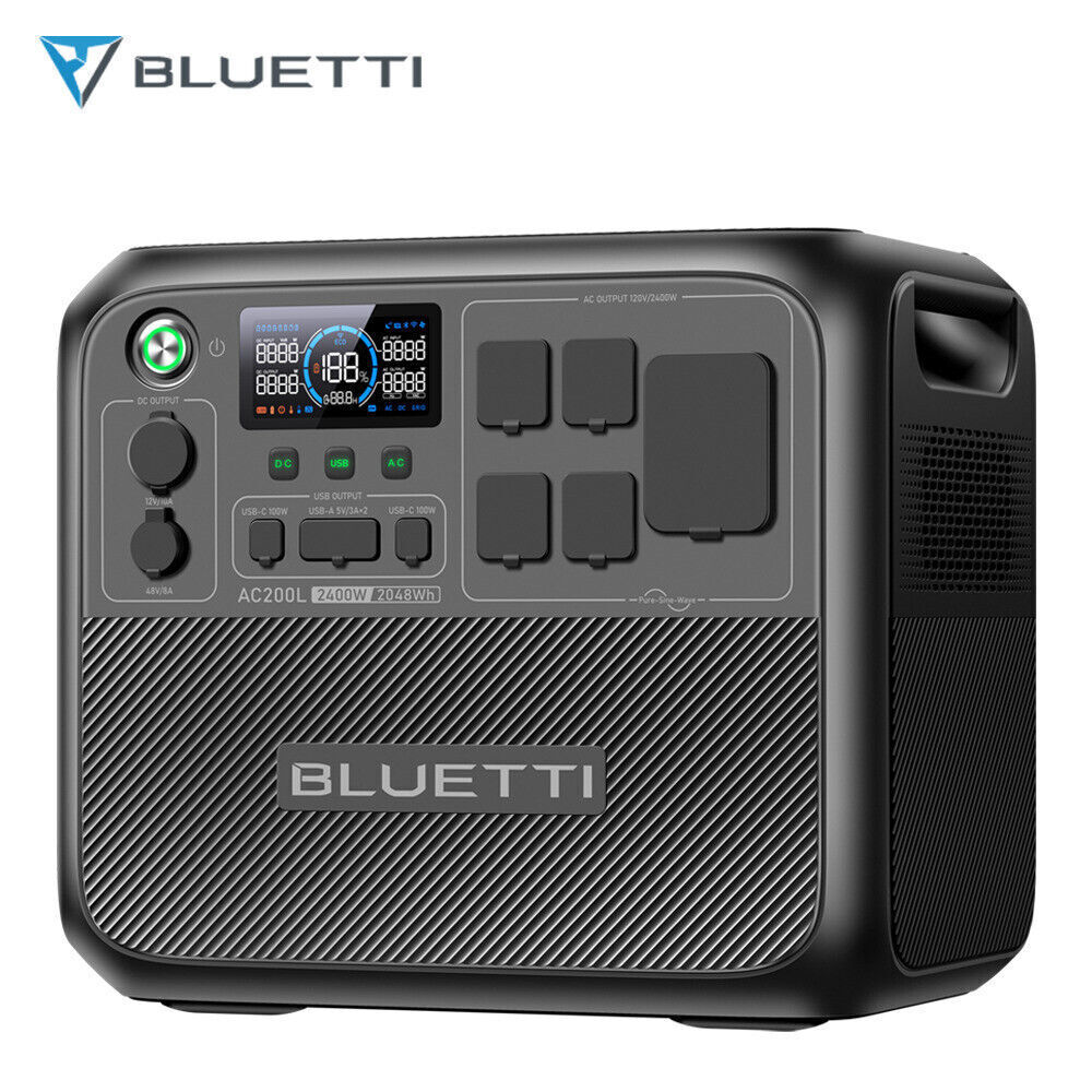 BLUETTI AC200L 2048Wh 2400W Portable Power Station+350W Solar Panel for Backup