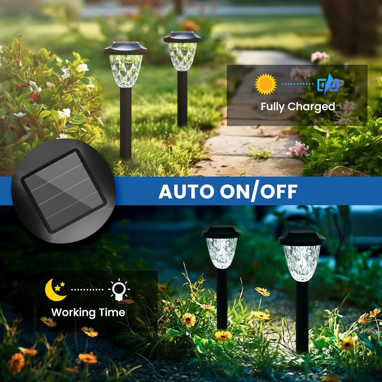 GIGALUMI 8 Pack Solar Pathway Lights with Decorative Pattern