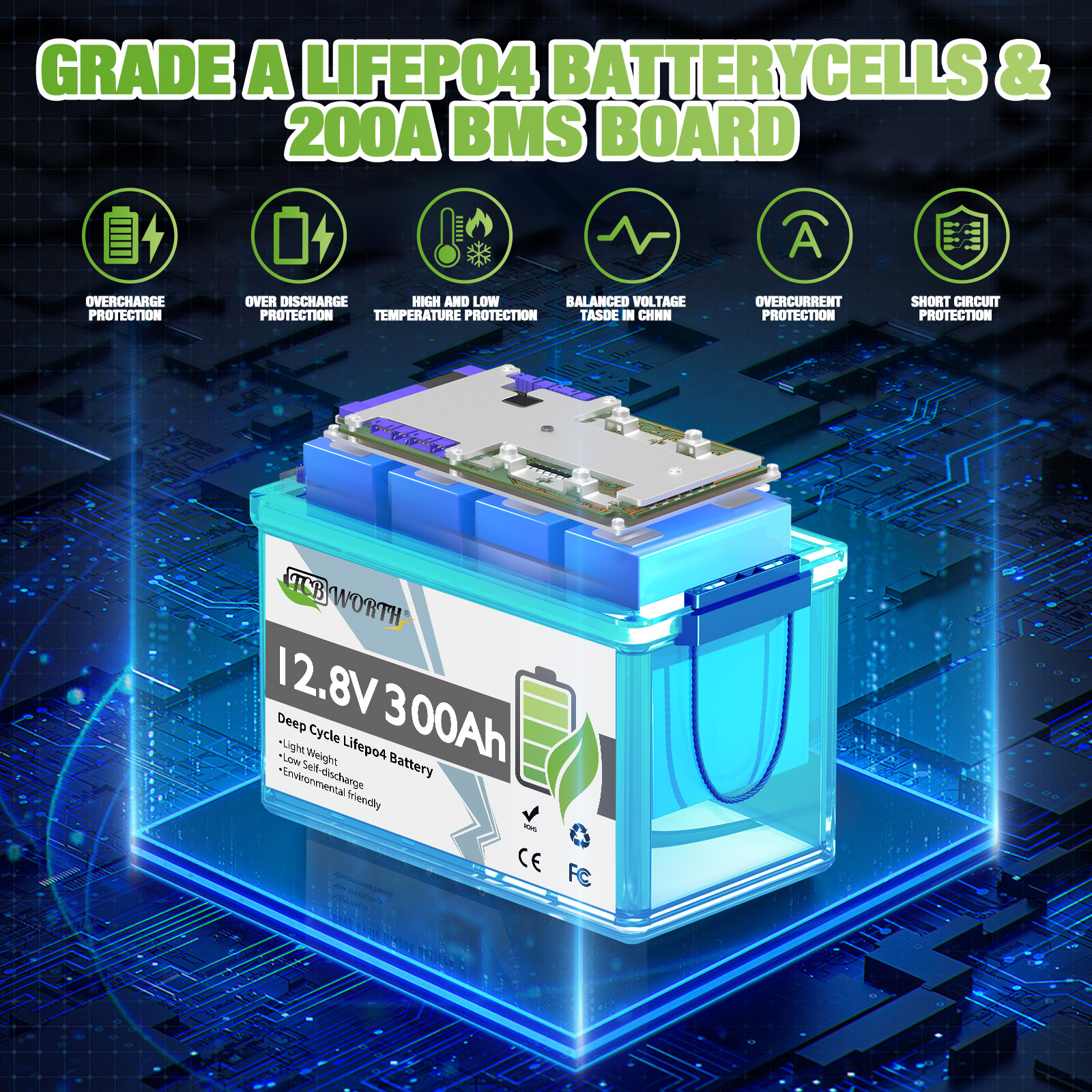 12V 200Ah Deep Cycle Litime LiFePO4 Lithium Battery for RV Solar Off-grid Motor