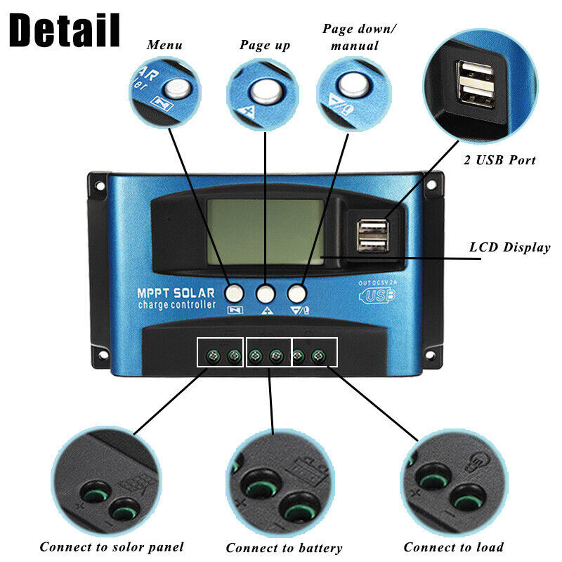 For MPPT Solar Charge Controller Solar Panel Regulator Battery 30A-100A