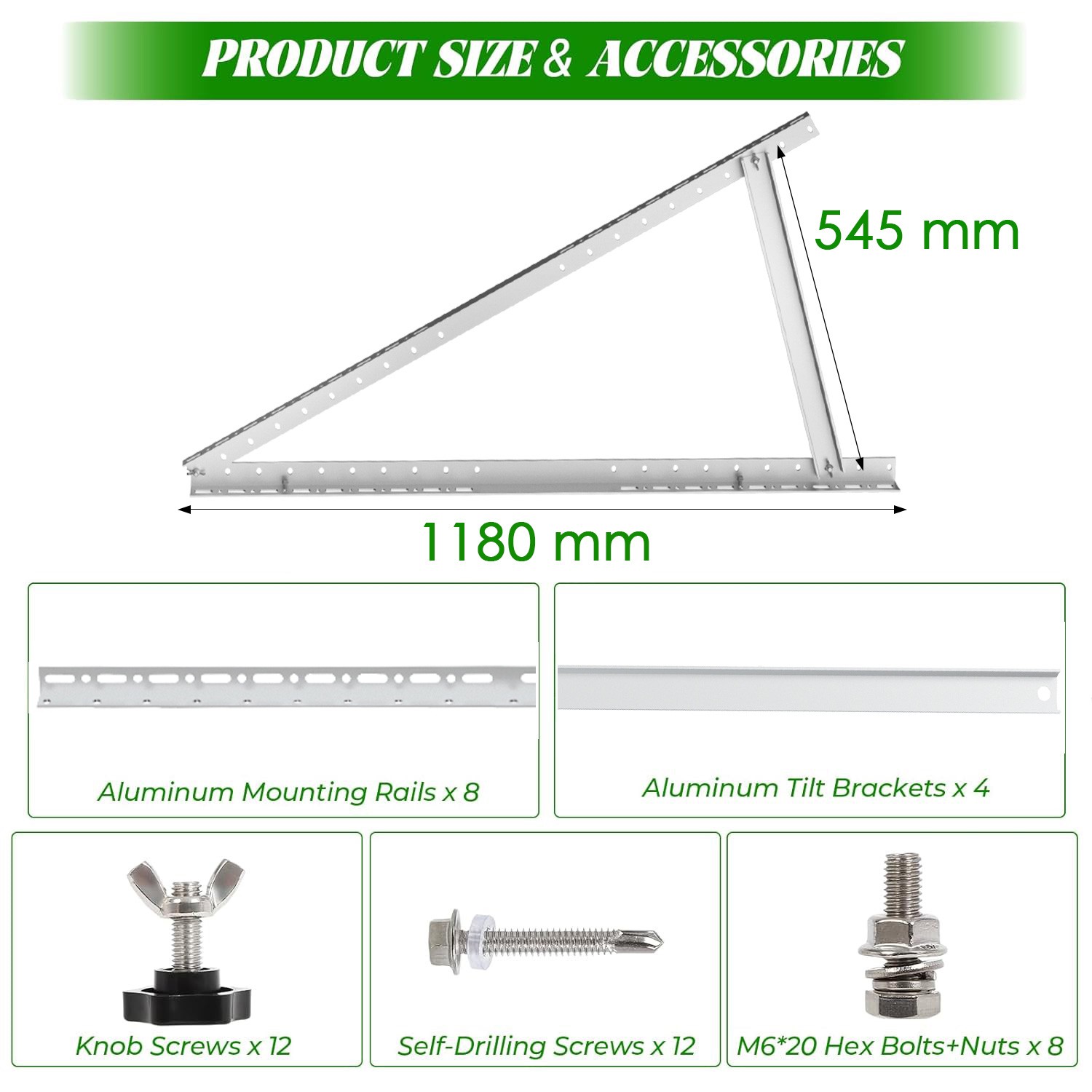 2 Sets 46.5 inch Adjustable Solar Panel Tilt Mount Brackets w/Foldable Tilt Legs
