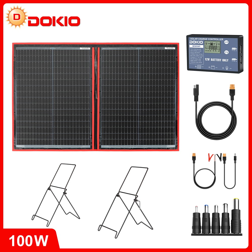 Dokio 100W 12V Portable Flexible Foldable Solar Panel Off-Grid RV Camping Travel