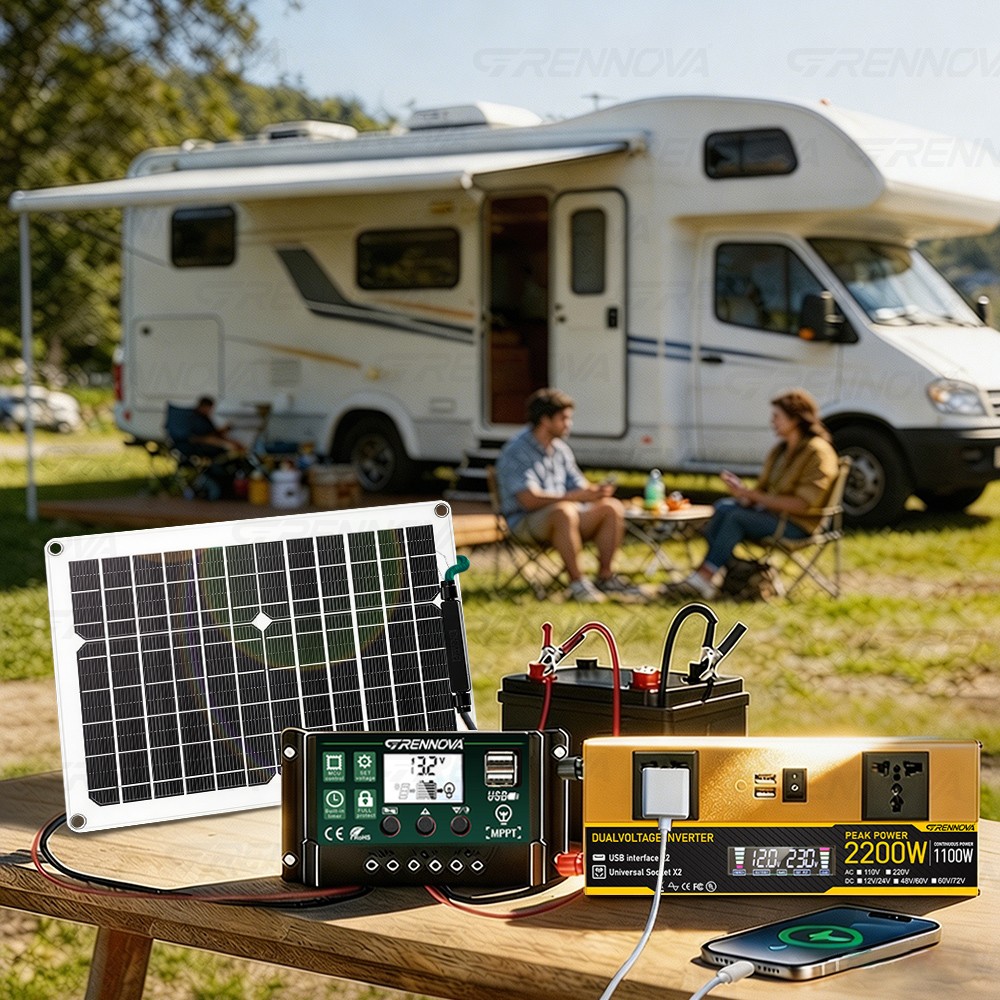 Grennova 2200W Solar System 50W Panel 12/24V To 110/220V Inverter 60A Controller