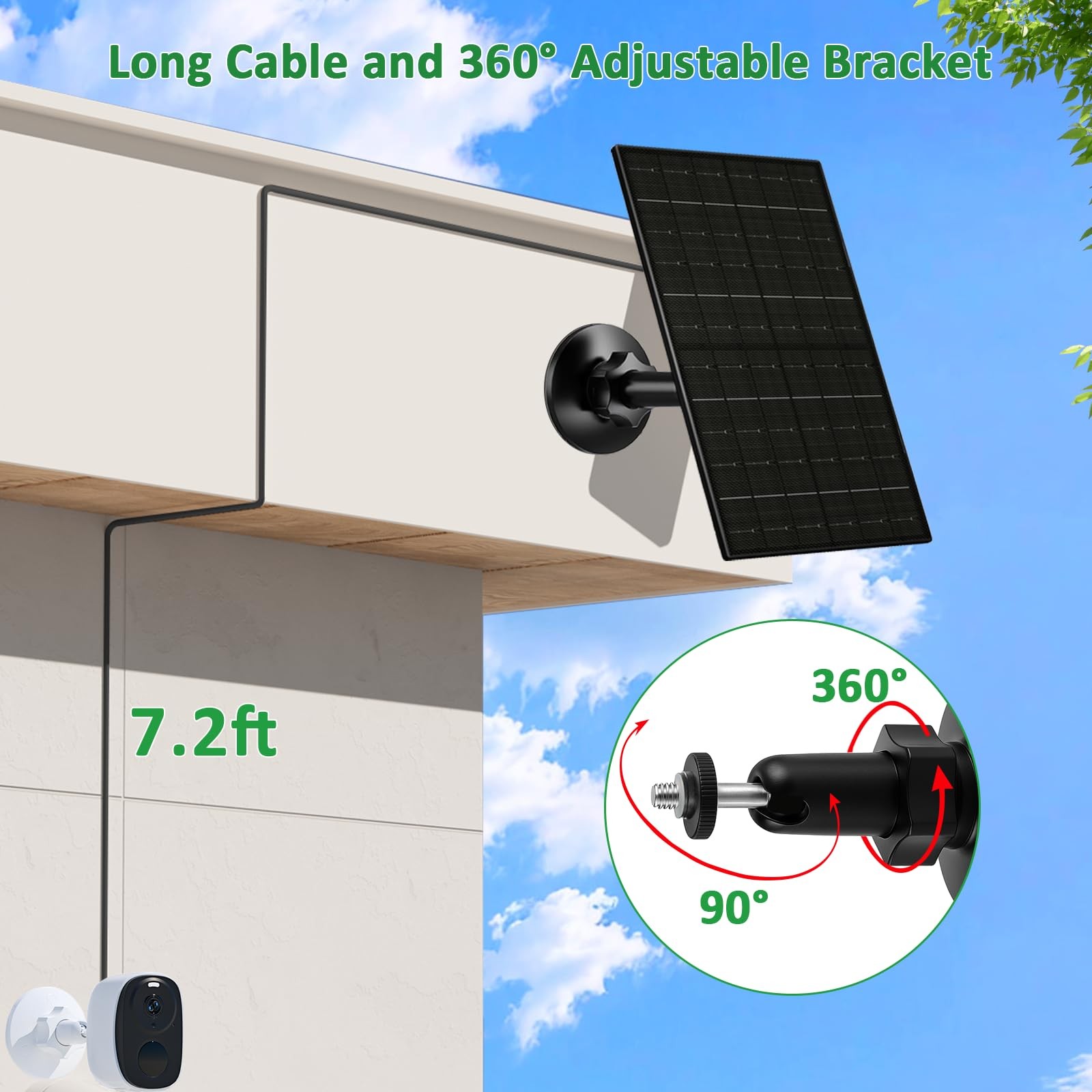 6W Security Camera Solar Panel, 5V USB-C/USB Solar Charger Compatible with Re…