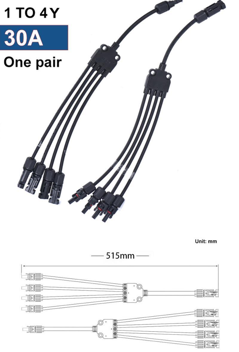 Solar Cable Connector Branch Parallel Photovoltaic Panels Copper 2-4 Ways Wire