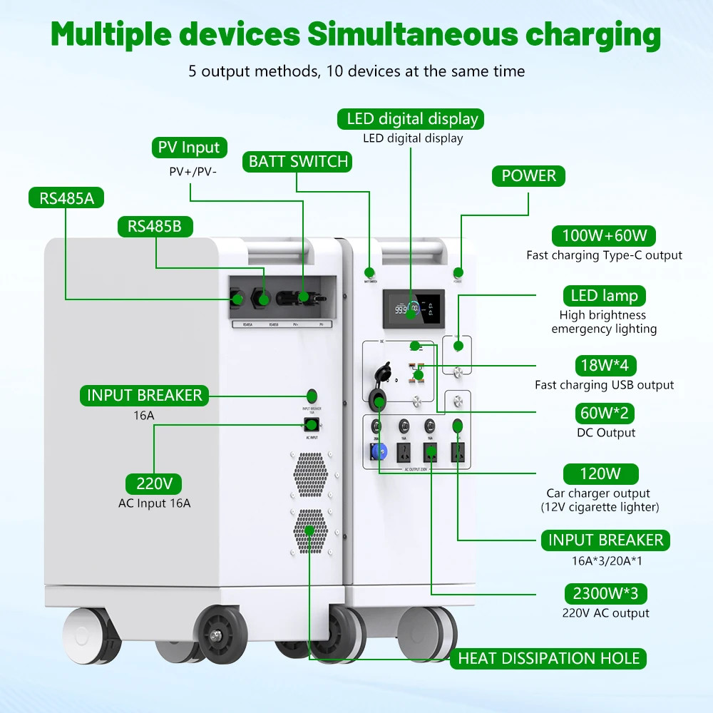NEW 5000W Portable Power Station ALL IN ONE 48V 5Kwh Battery 6000W MPPT With Lig