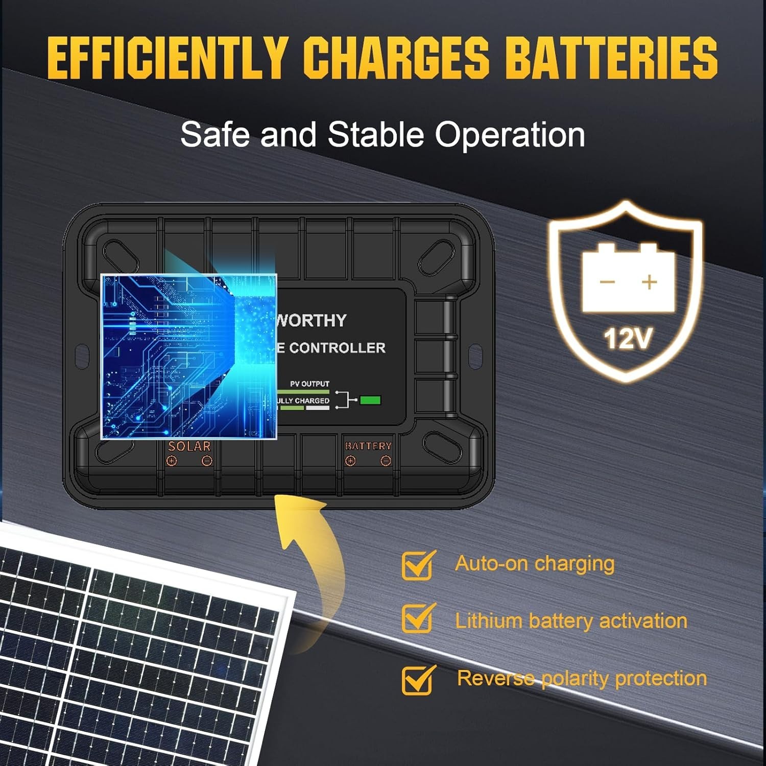 25W 12V Solar Battery Trickle Charger Maintainer, Waterproof Solar Panel + Adjus