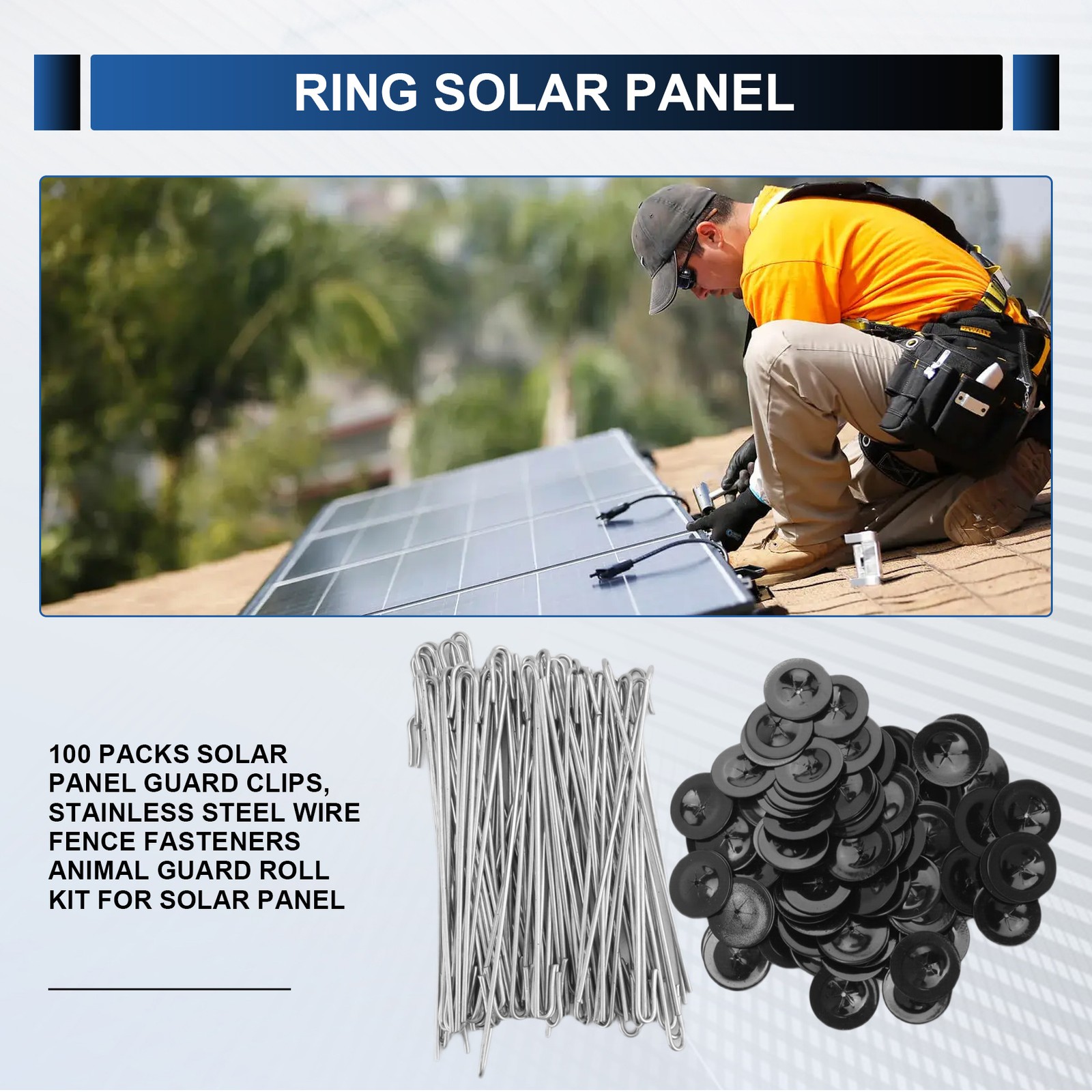 100 Packs Solar Panel Guard Clips, Stainless Steel Wire Fence Fasteners6622