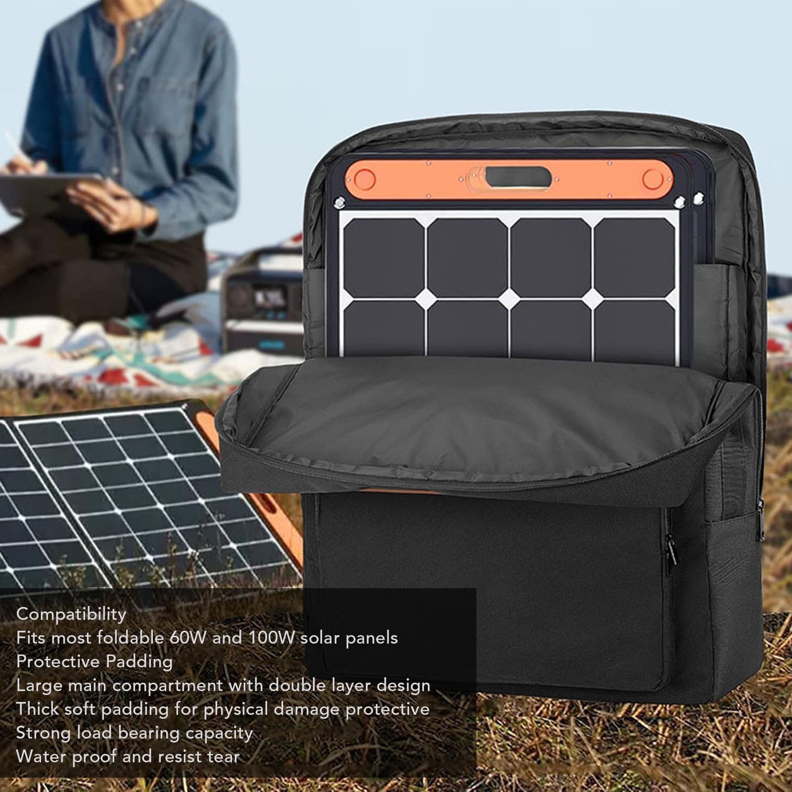 Solar Panel Storage Bag Double Layer Folding Travel Solar Panel Carrying Ca