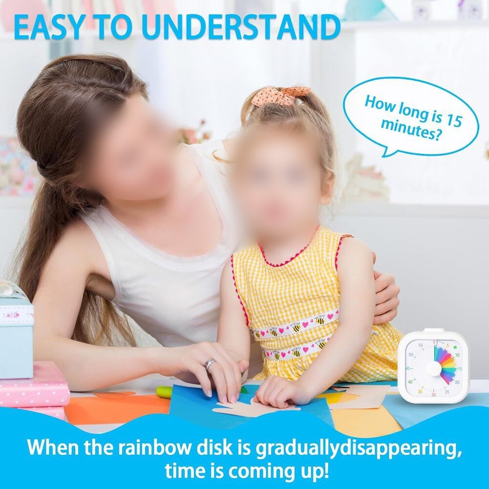 60 Minute Visual Timer for Children Rainbow Square Desktop Timer ABS Material