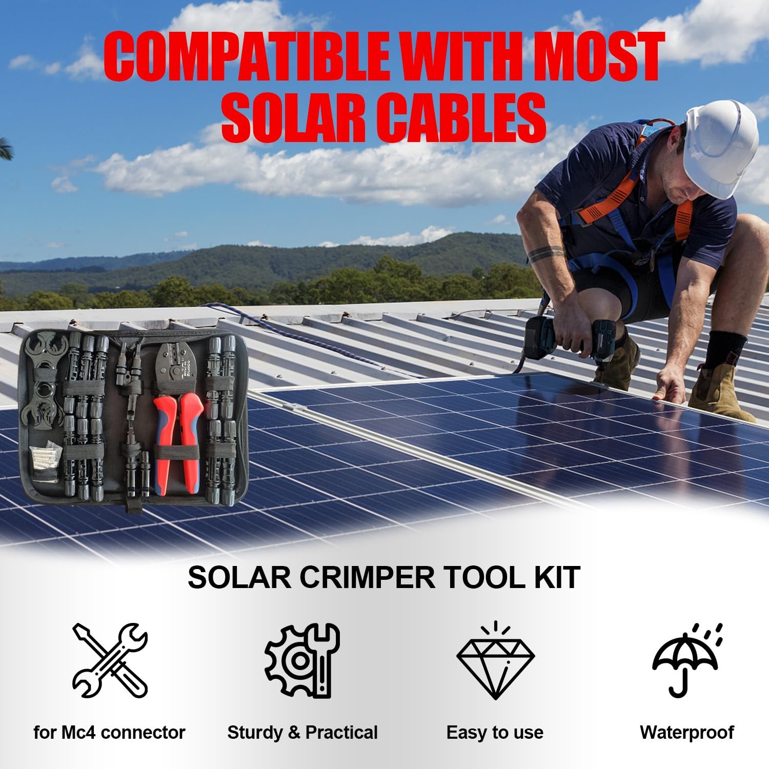 Solar Crimper Tool Kit with Y Connector – 24 PCS Solar Tools for PV MC4 Conne…