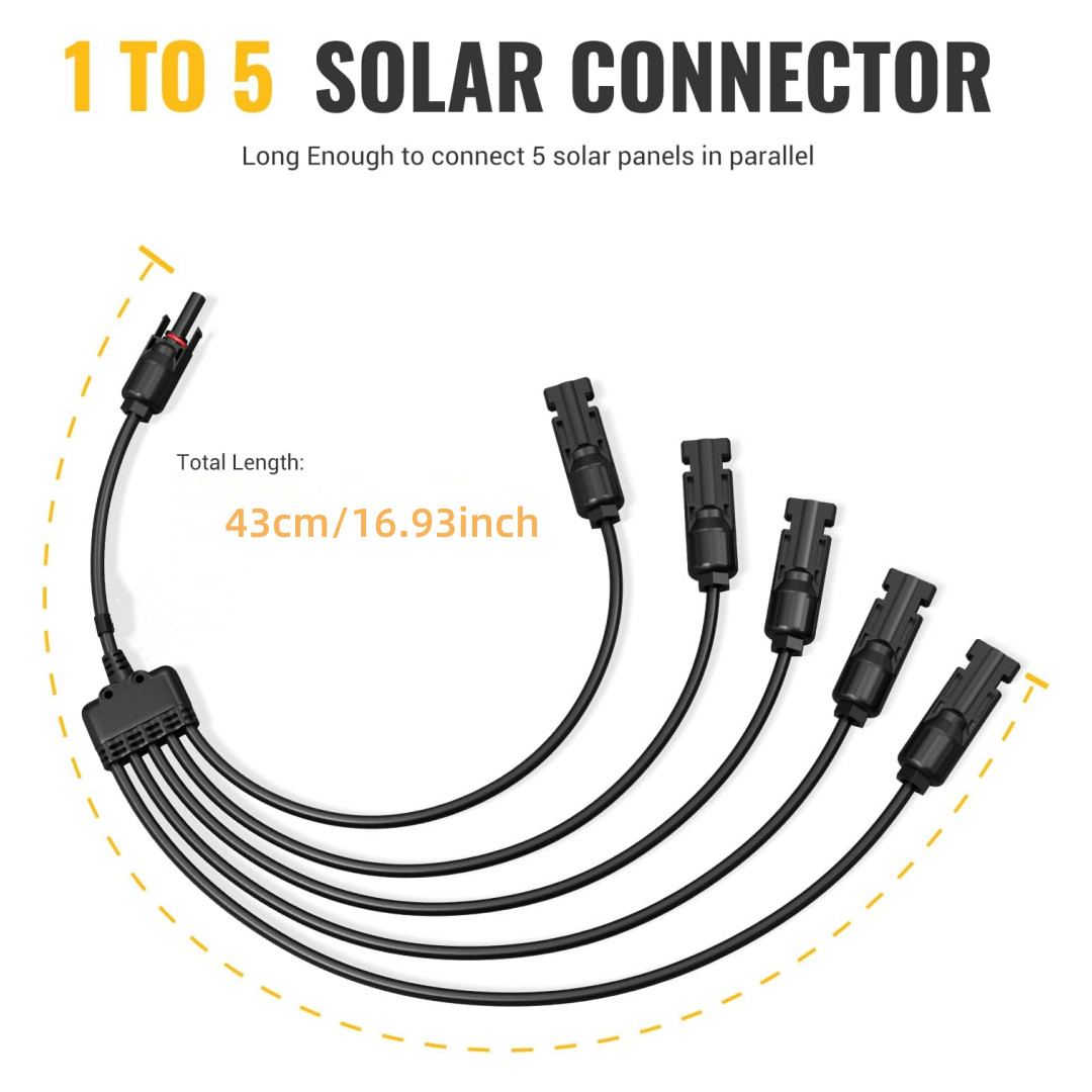 1 Pairs Solar Connectors Y Branch Parallel Adapter Cable 1 to 5 for Solar Panel