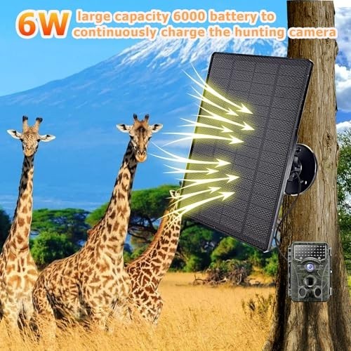 6W Solar Panel Charger for Trail Cameras, 6000mAh Battery, IP65 Waterproof, 5ft
